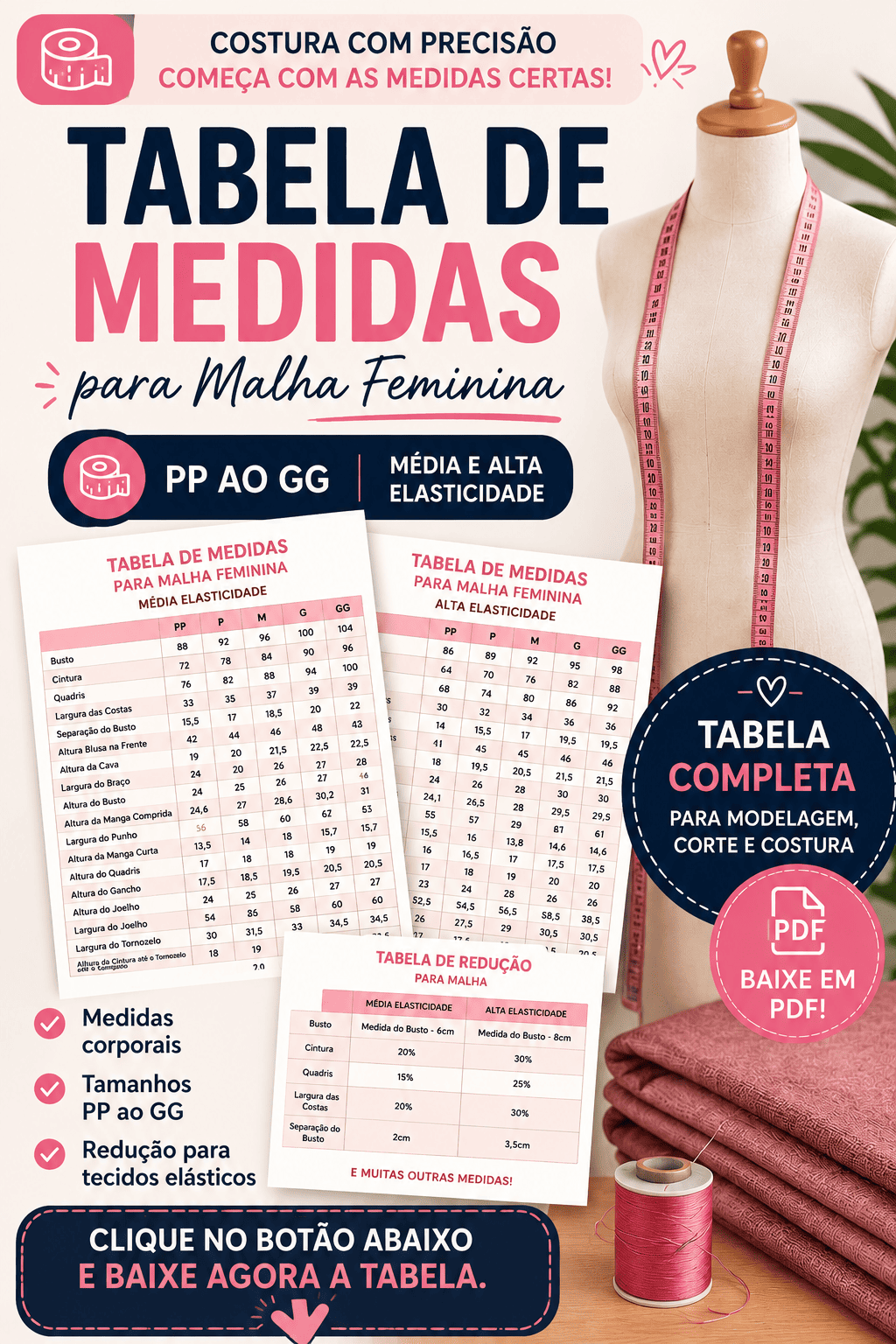 costureira tabela medida malha