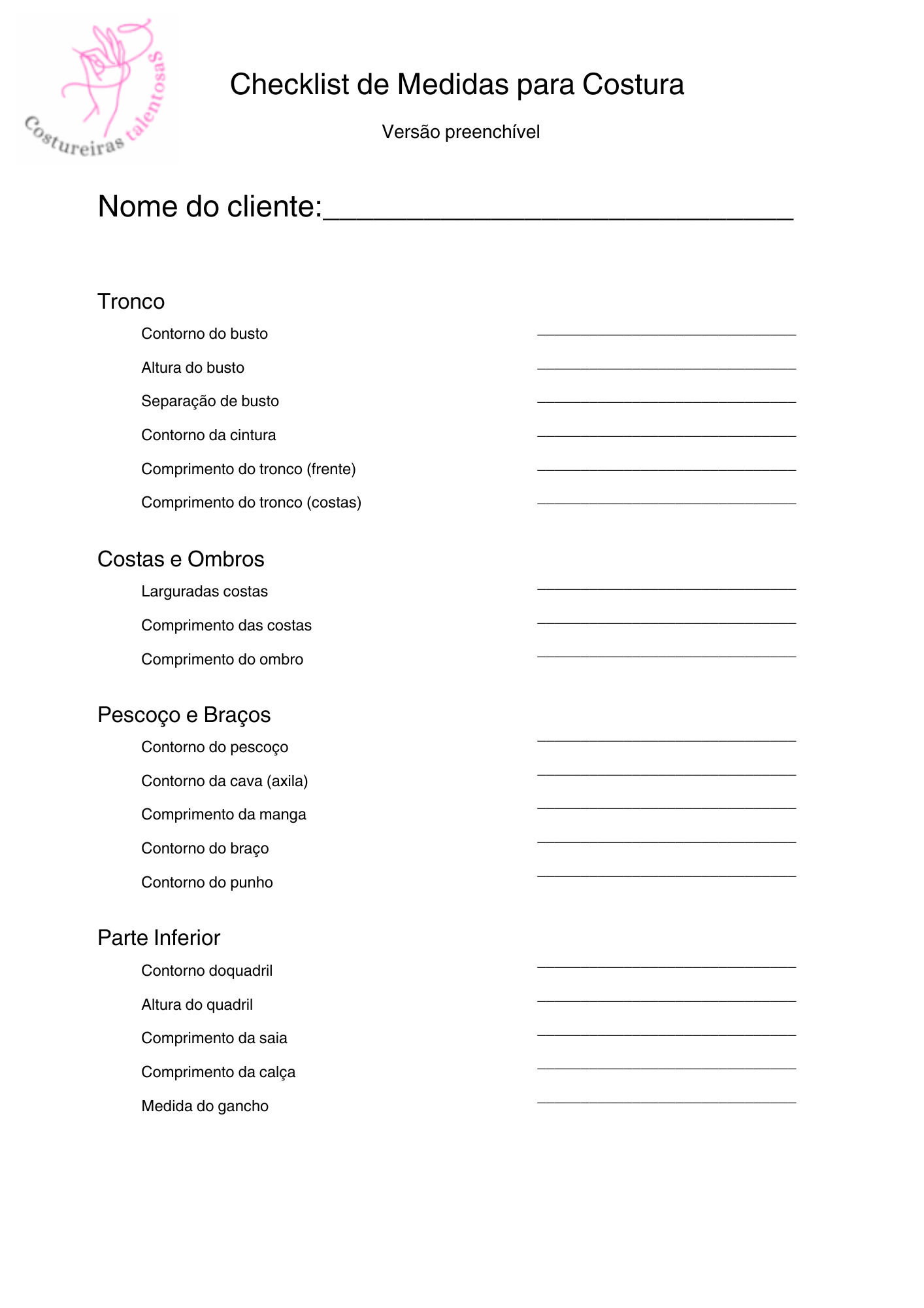 checklist costura preenchivel