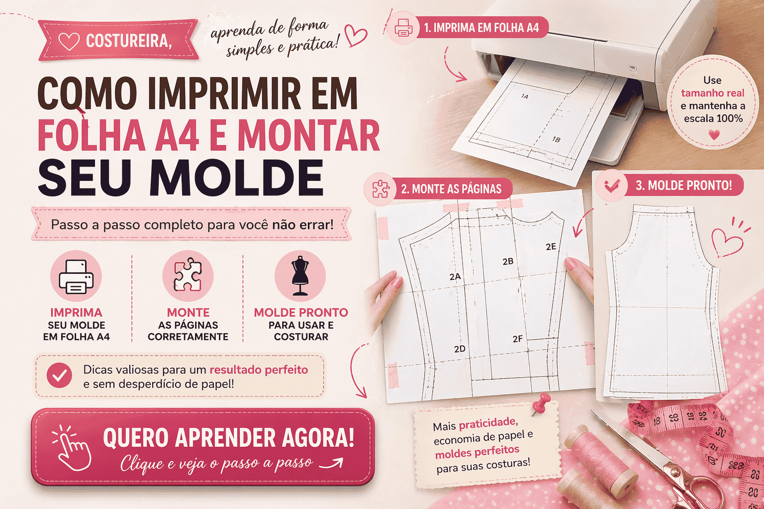 Veja como imprimir molde de costura pdf em folha A4
